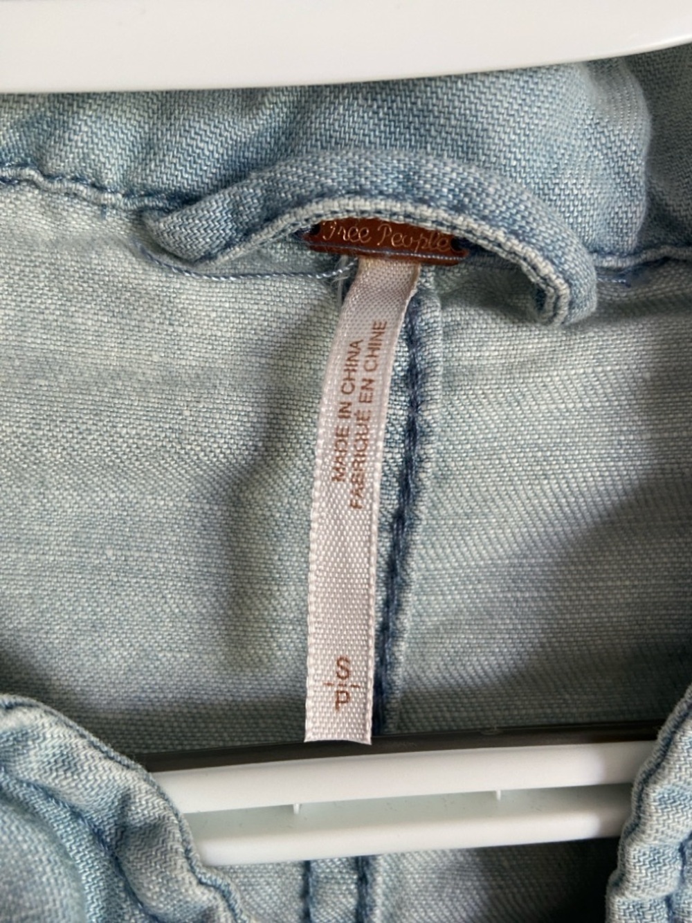 Free People Embroidered Chambray Jacket Womens Large Blue Linen Cotton Blend S - Picture 8 of 14